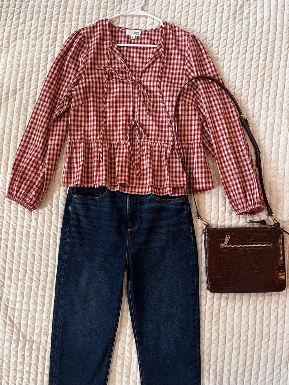 Sunday Edition from Versona, tie front, gingham, size small